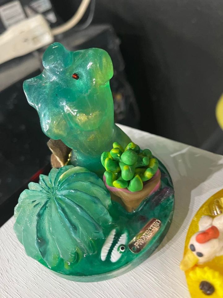 Resin Green Plant Mom Succulents Fungi Shell Protected Goddess on Platform