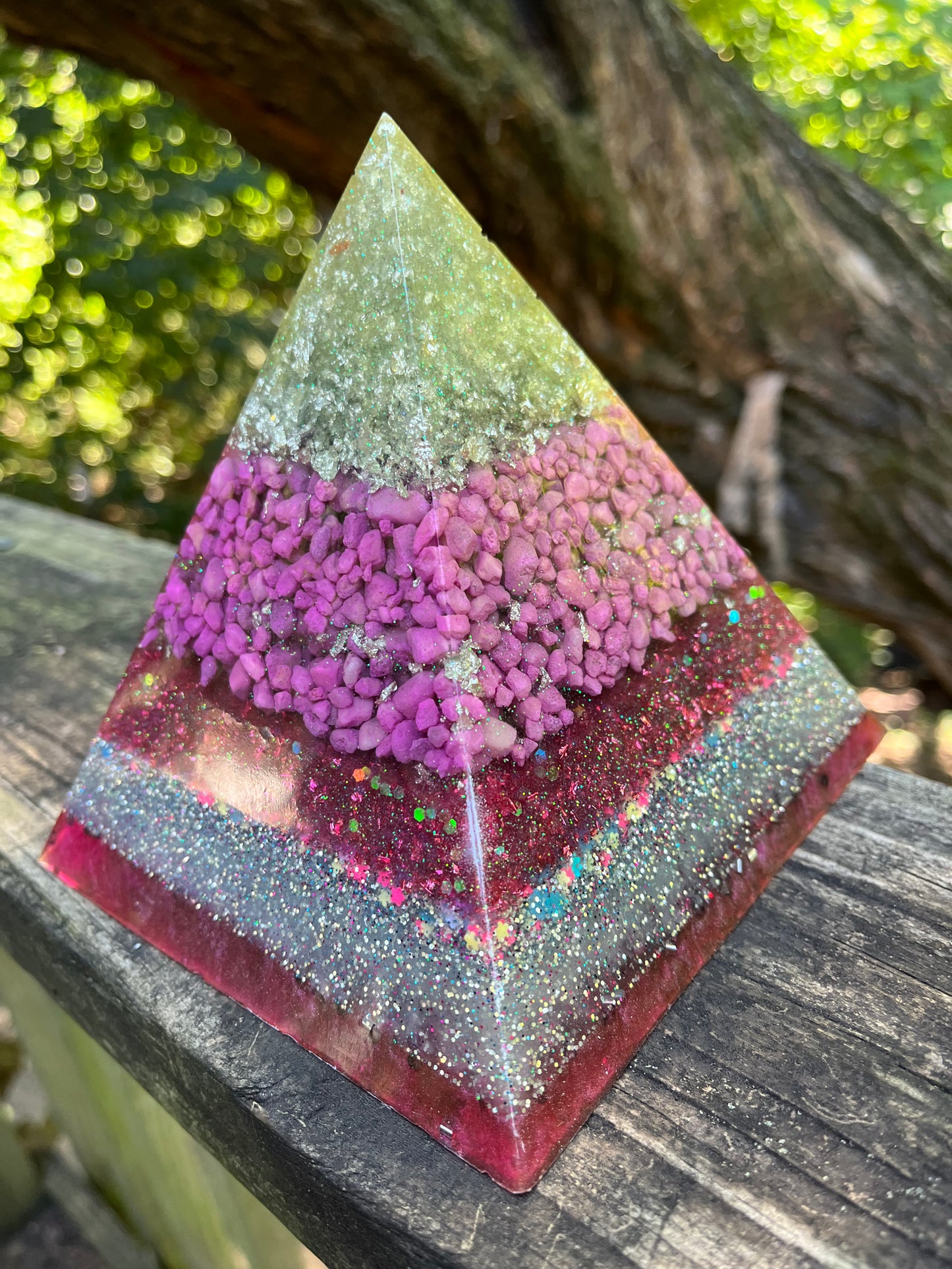 Resin Sparkle Pink Purple Silver Large Home Decor Pyramid