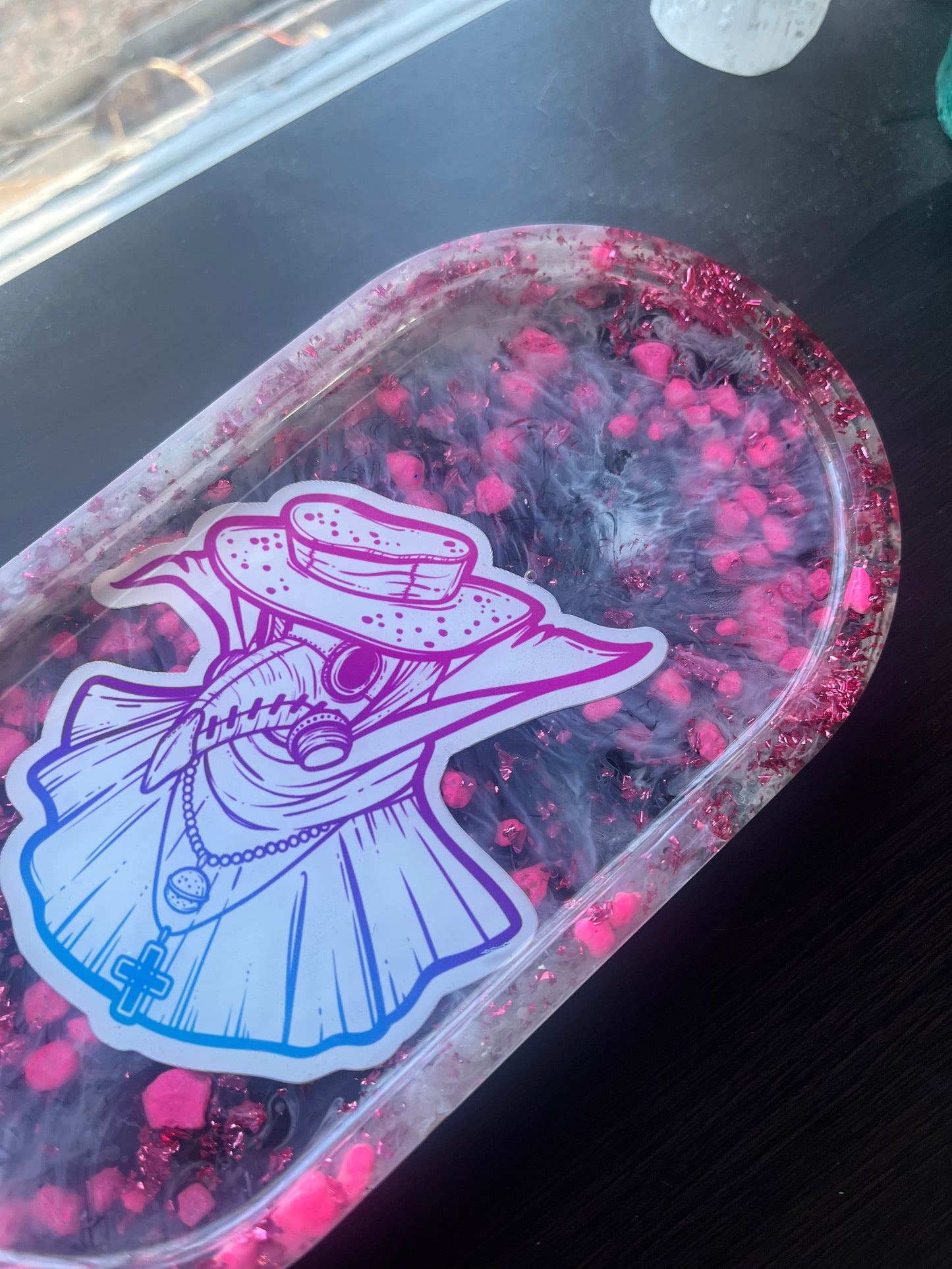 Resin Pink Purple Plague Doctor Medicine Trinket Crystals Jewelry Arts Crafts Money Change Office Supplies Rolling Portable Multi Use Tray
