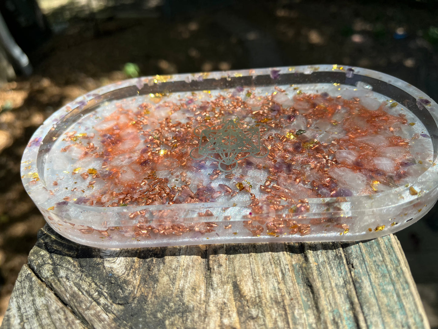 Orgonite Amethyst, Clear Quartz, Metal Shavings Resin Trinket Crystals Jewelry Arts Crafts Money Change Office Supplies Rolling Portable Multi Use Tray