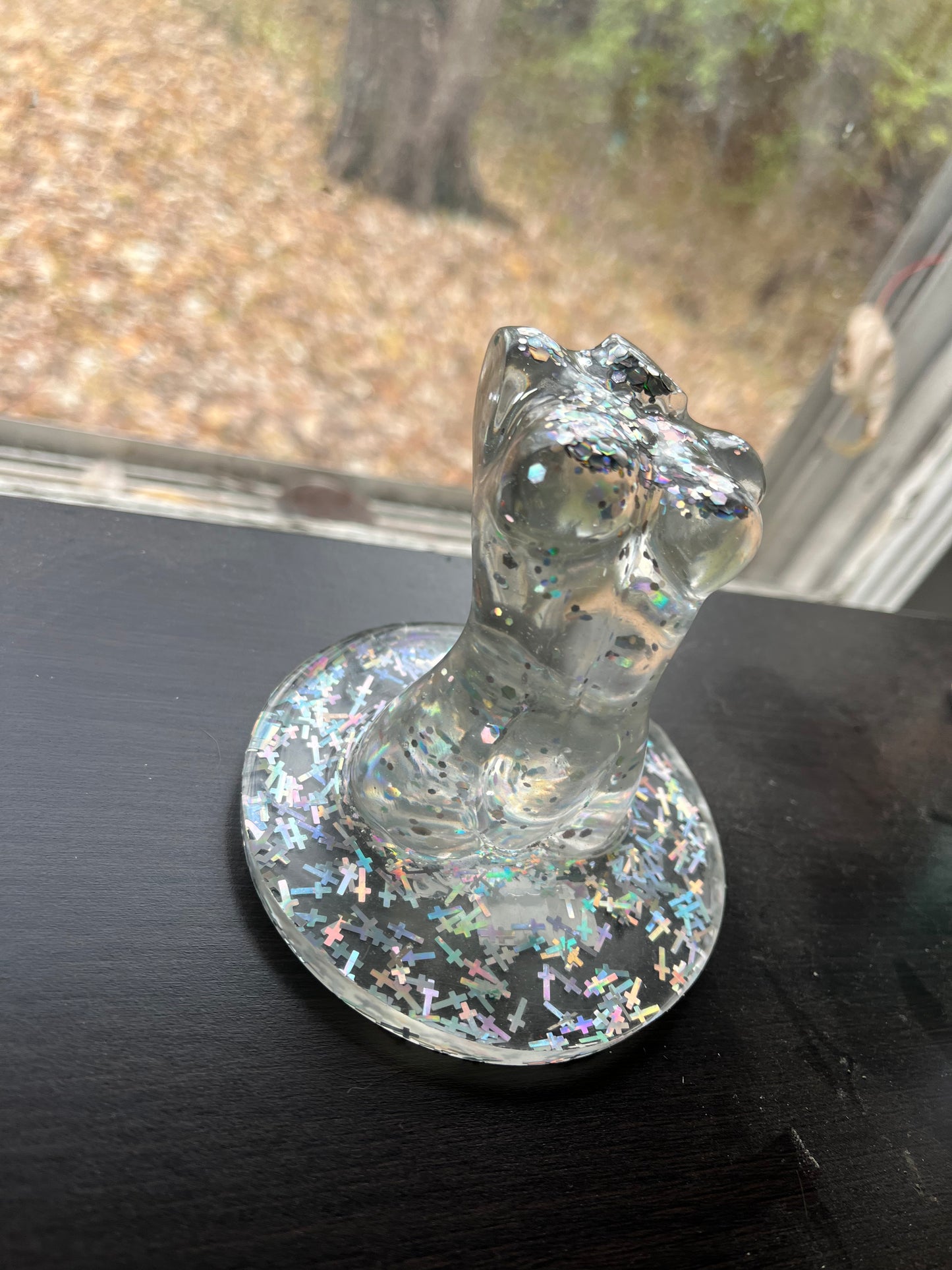 Resin Clear Silver Glitter Goddess on Platform