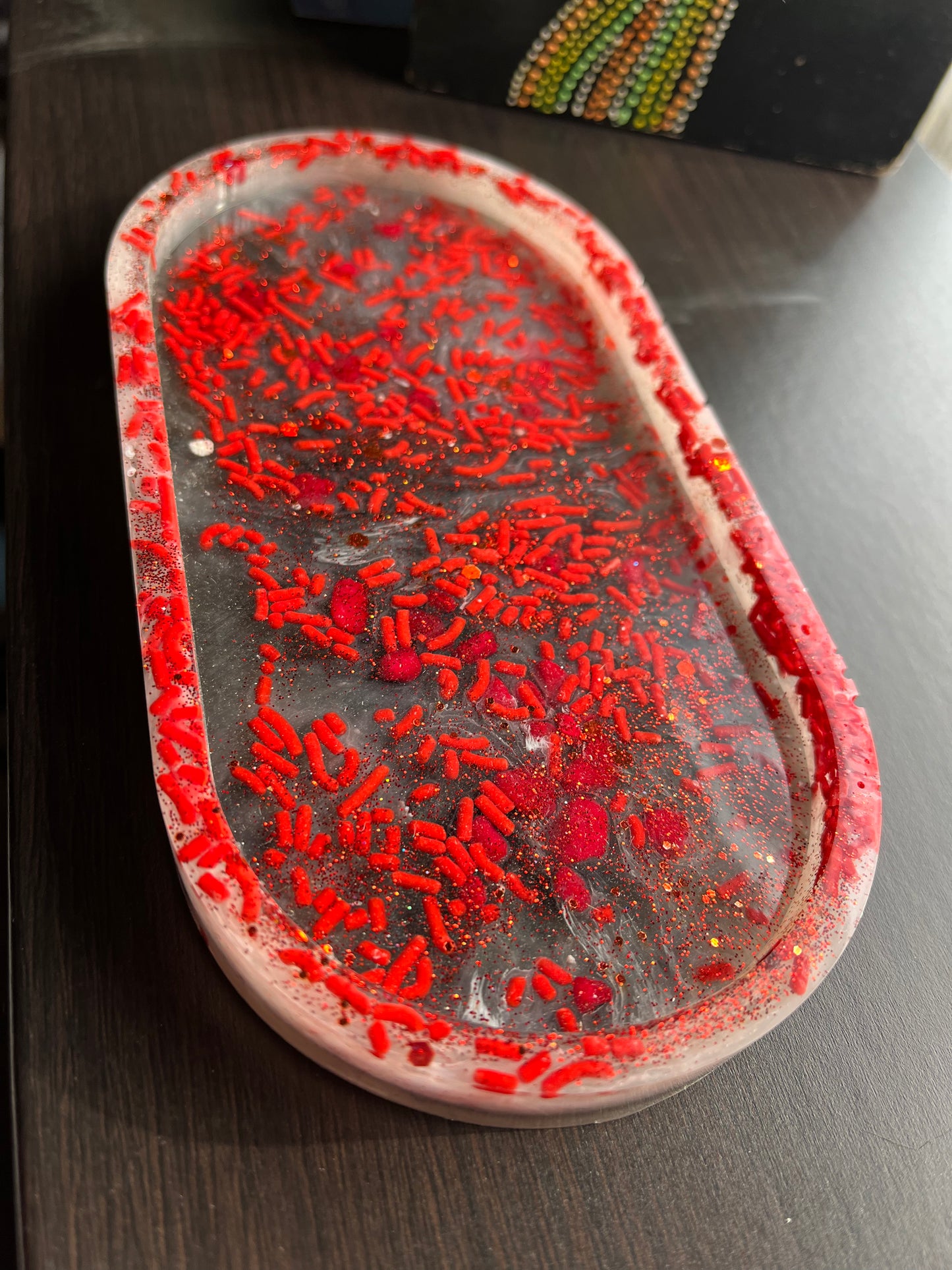 Resin Spooky White Red Sprinkles Trinket Crystals Jewelry Arts Crafts Money Change Office Supplies Rolling Tray Multi Use Dish