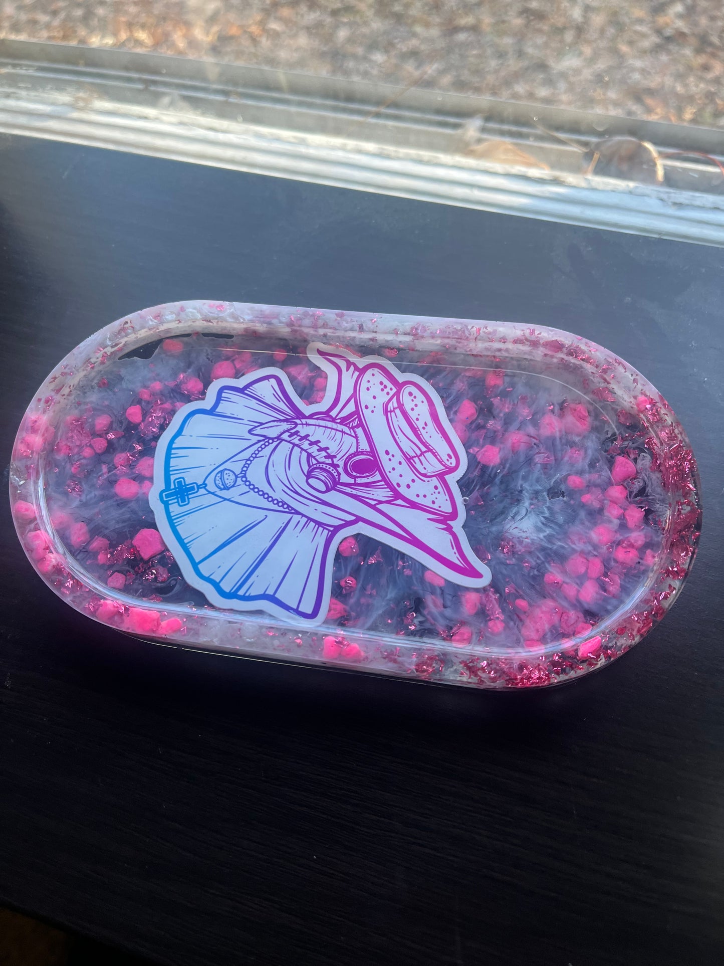 Resin Pink Purple Plague Doctor Medicine Trinket Crystals Jewelry Arts Crafts Money Change Office Supplies Rolling Portable Multi Use Tray