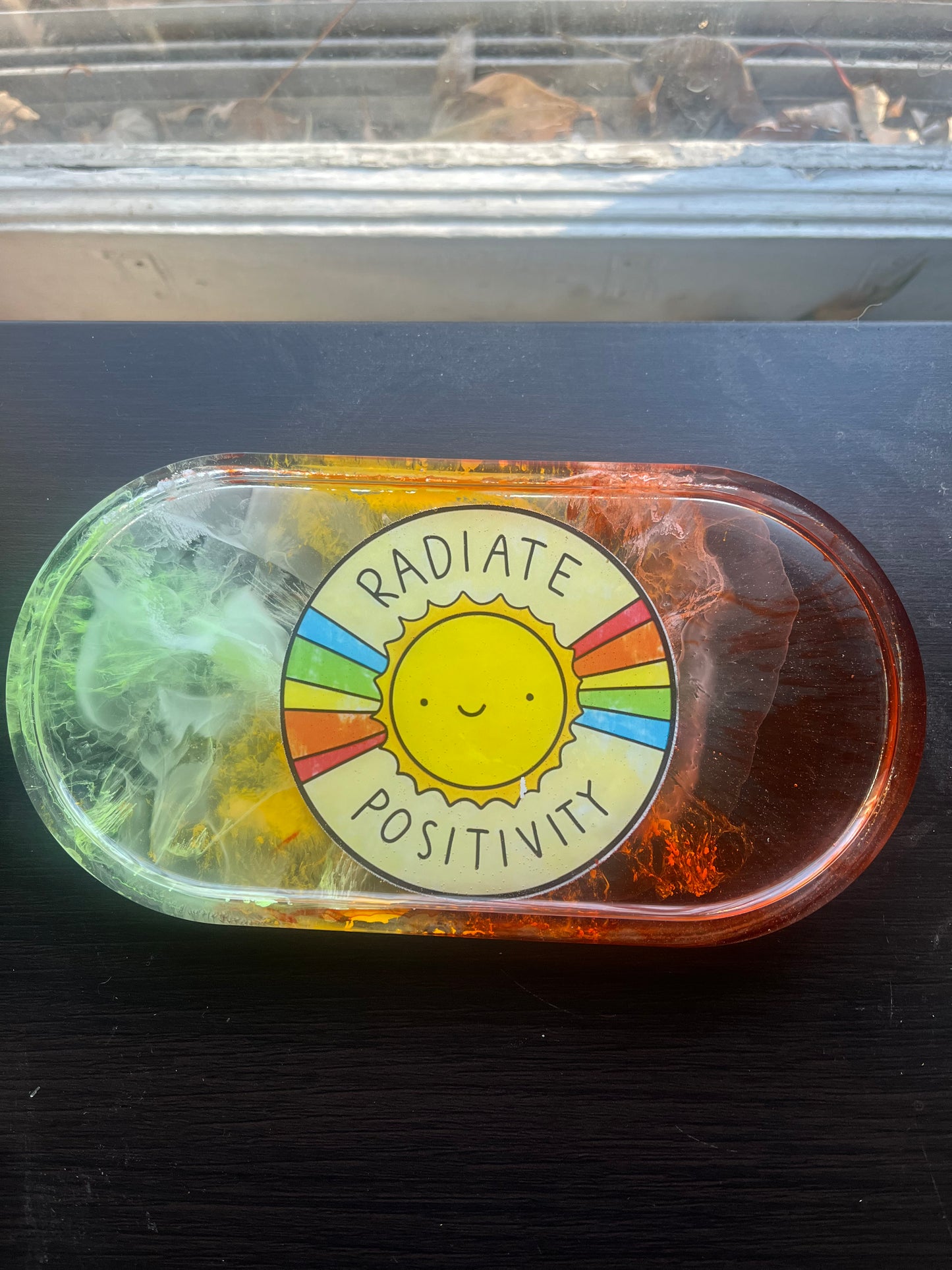 Resin Red Orange Lime Green Radiate Positivity Trinket Crystals Jewelry Arts Crafts Money Change Office Supplies Rolling Portable Multi Use Tray