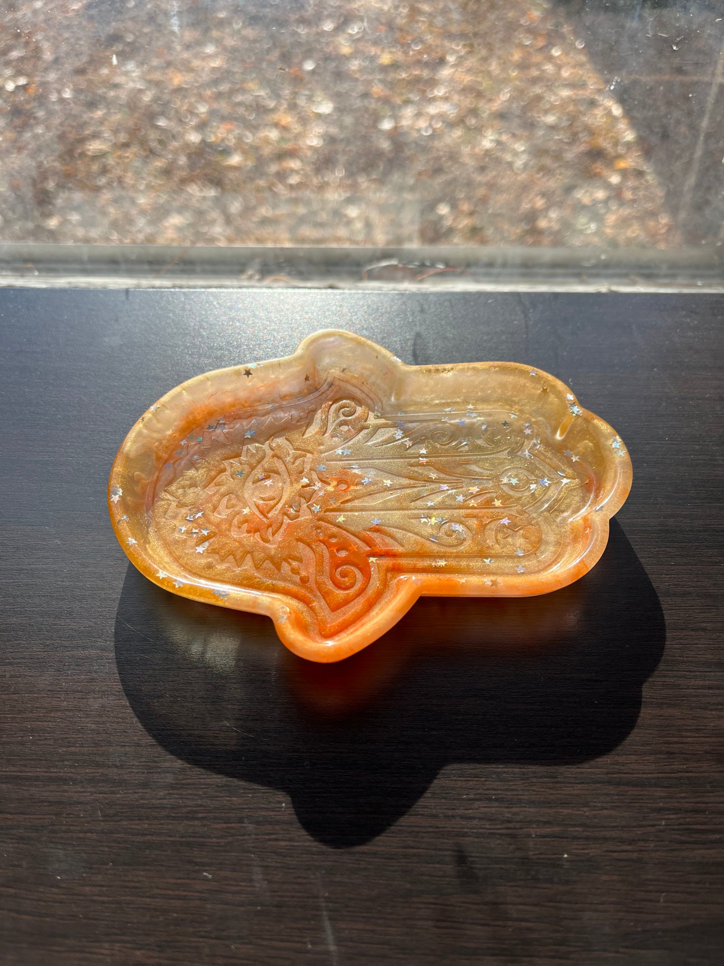 Resin Orange Yellow Trinket Crystals Jewelry Arts Crafts Money Change Office Supplies Rolling Portable Multi Use Hamsa Prayer Tray