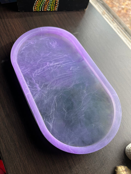 Resin Purple White Trinket Jewelry Crystals Arts Crafts Money Change Office Supplies Rolling Tray Multi Use Dish