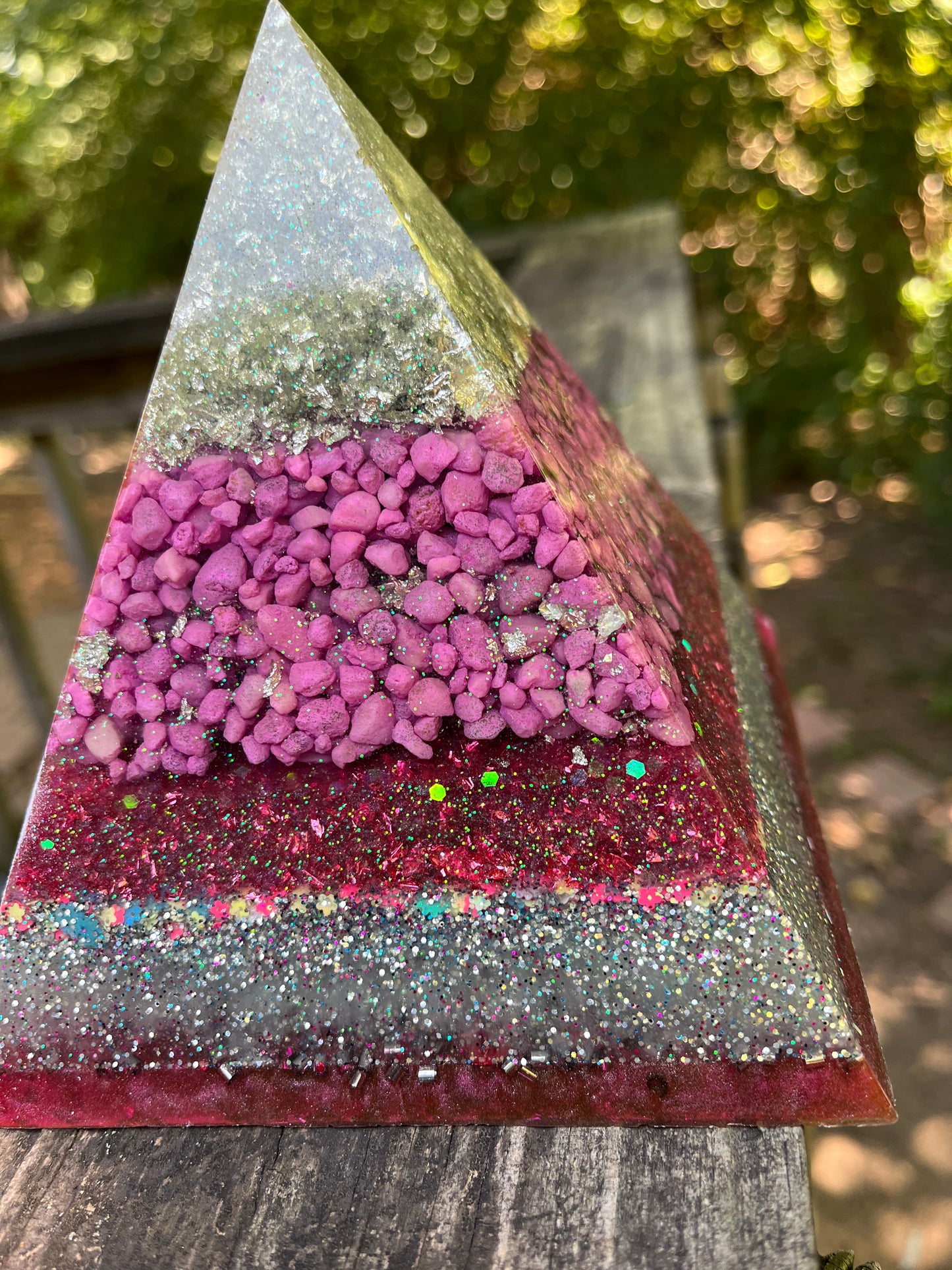 Resin Sparkle Pink Purple Silver Large Home Decor Pyramid
